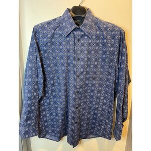 Axcess a Claiborne Company Mens Large Blue Geometric Medallion Button Down Shirt